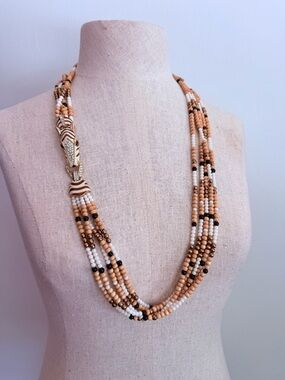 Vintage Signed CINER 5 Strand Zebra Necklace Enameled Rhinestone Safari Couture